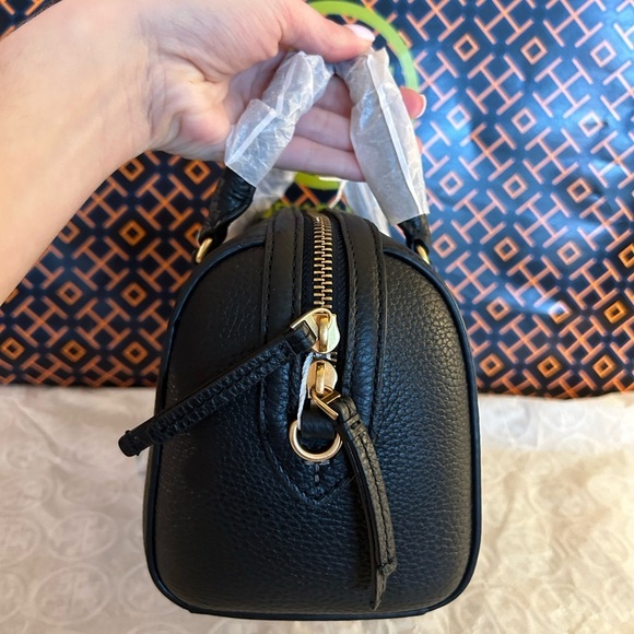 Tory Burch Thea Mini Satchel Crossbody Bag Black Gold - Picture 2 of 14